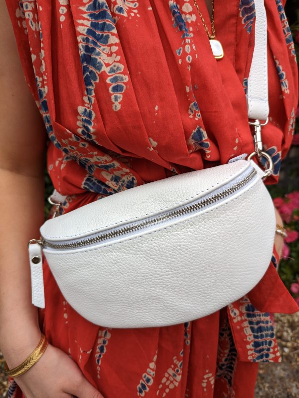 sac banane cuir blanc