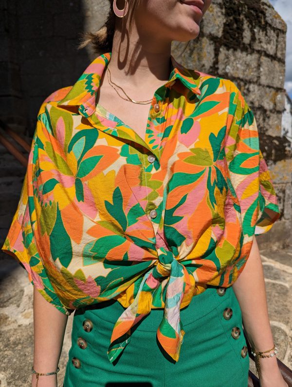 top sylvie imprime jaune rayonne marque Orfeo
