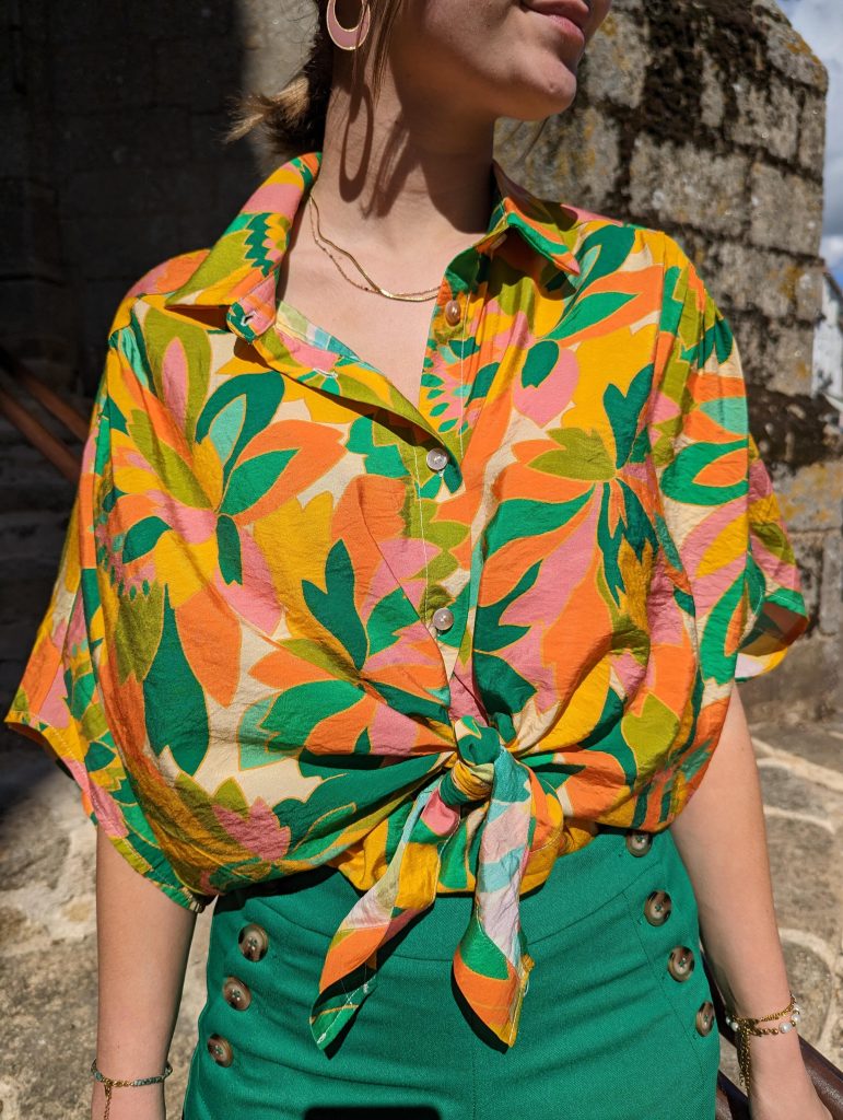 top sylvie imprime jaune rayonne marque Orfeo