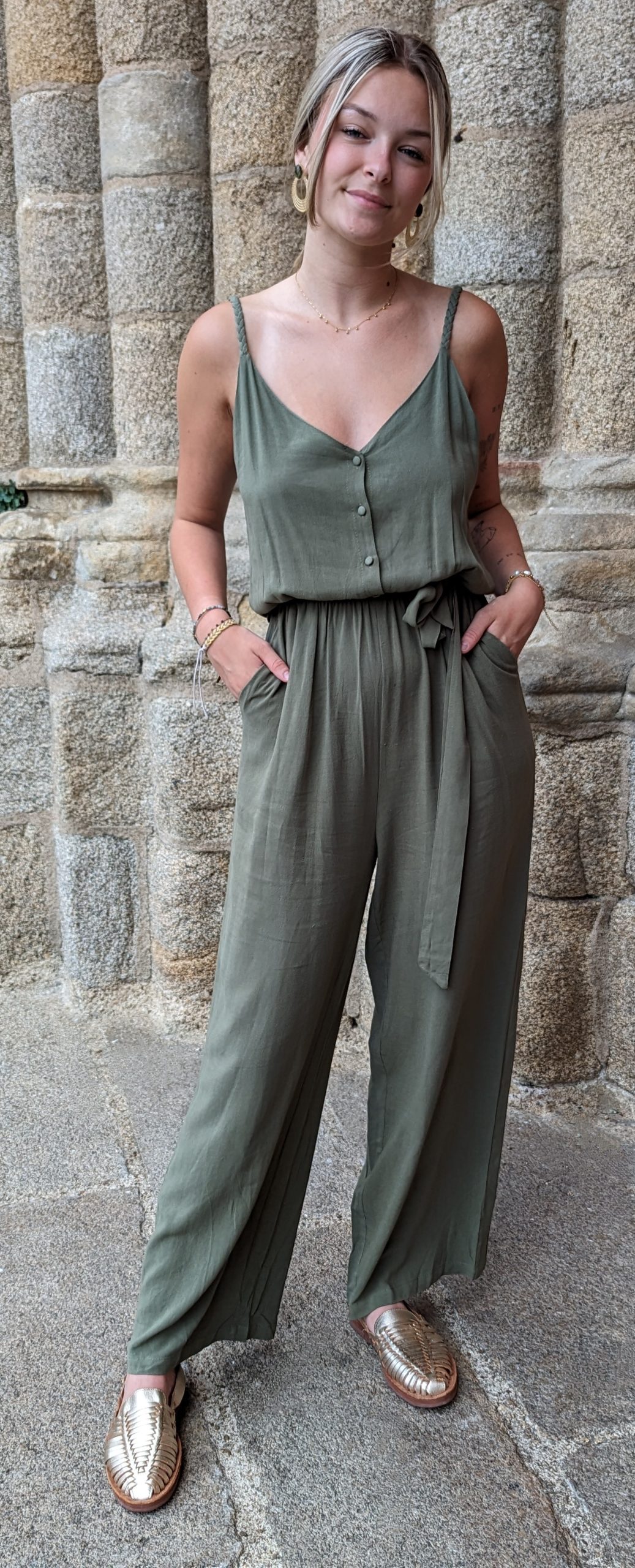combinaison eva kaki uni lin fluide marque YCOO