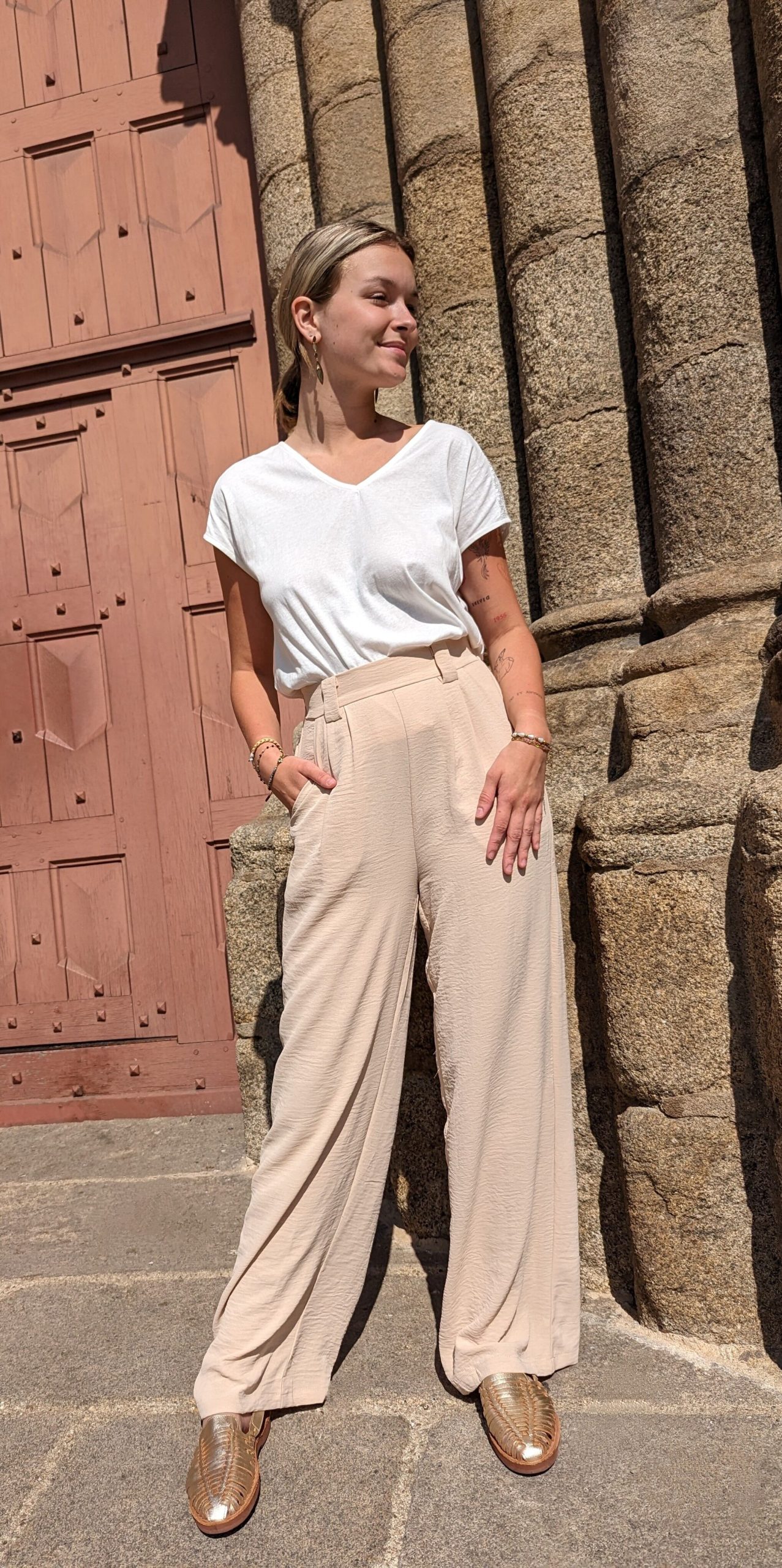 pantalon astrée beige uni marque ycoo