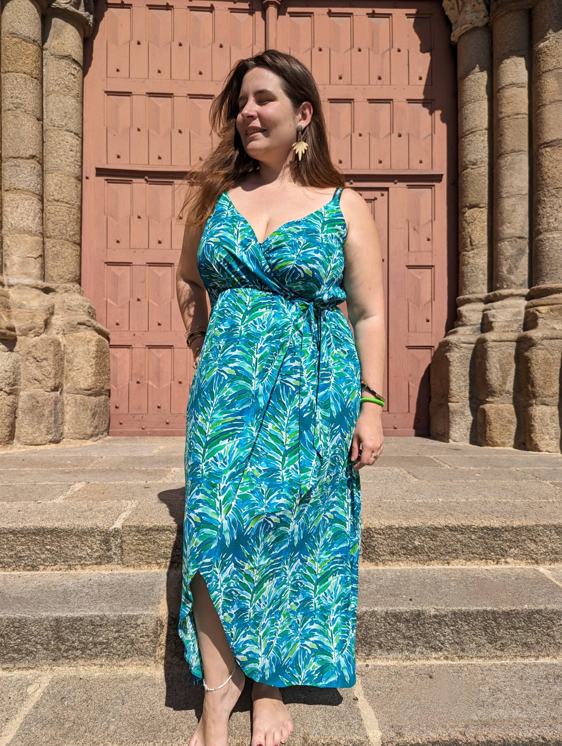 robe cléa longue bleu vert fines bretelles grandes tailles