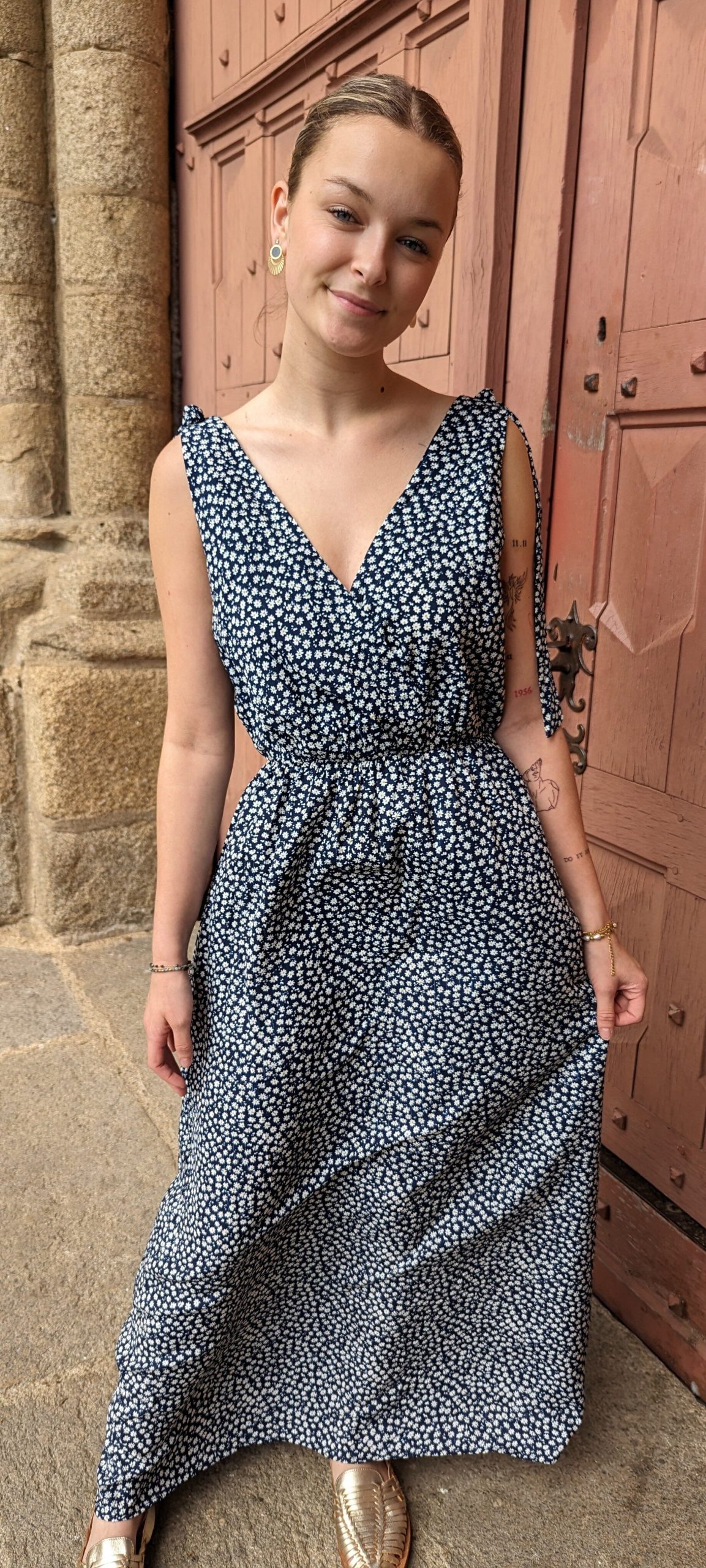 robe longue imprimé fleurs marine marque by one