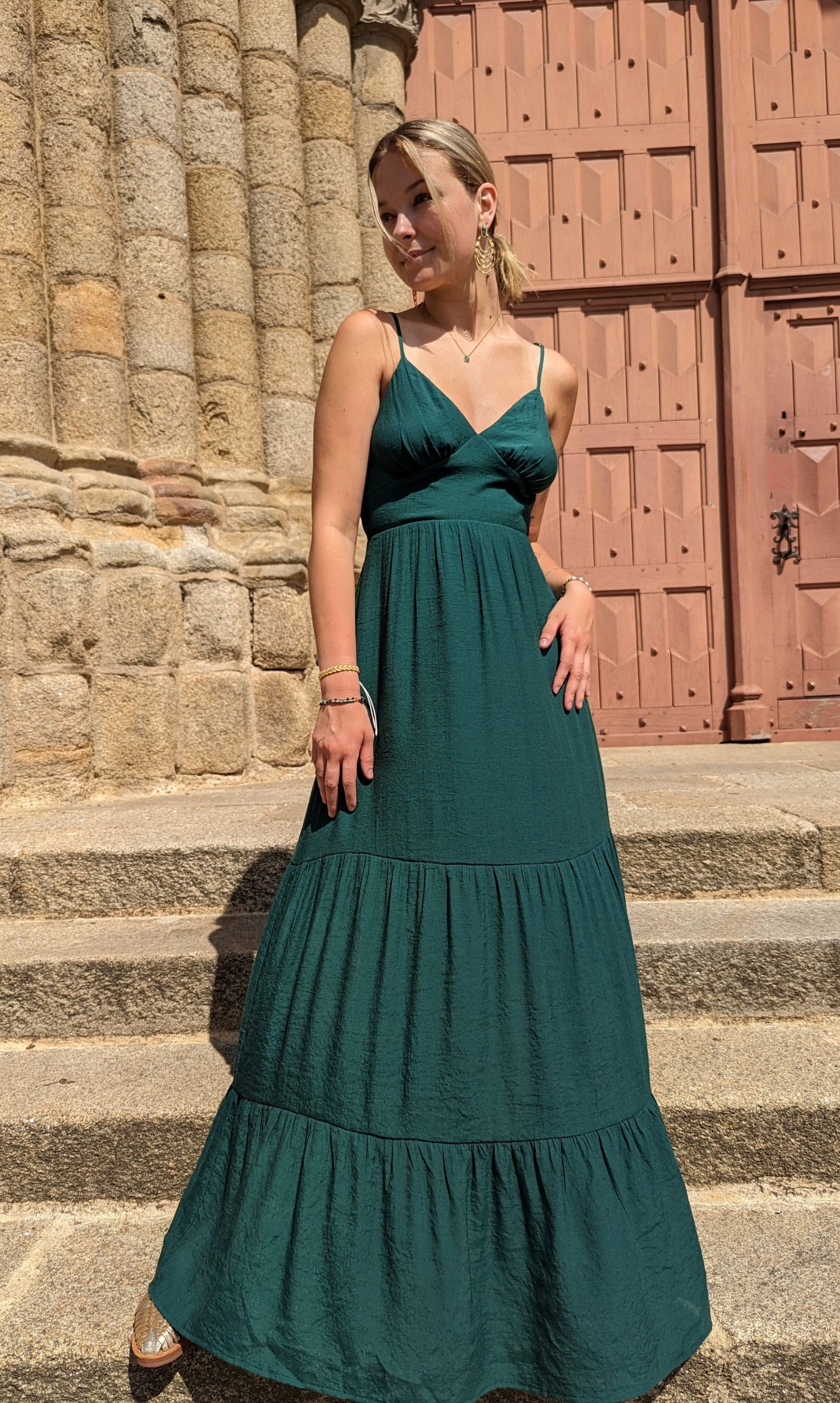 robe longue inès emeraude uni dos nu marque ycoo