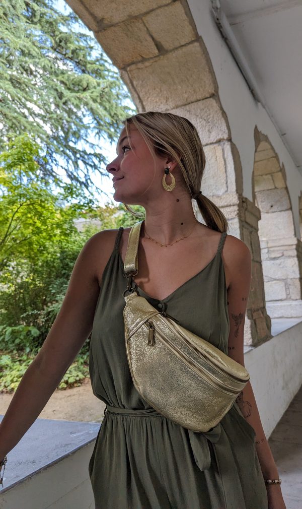 sac banane cuir doré brillant