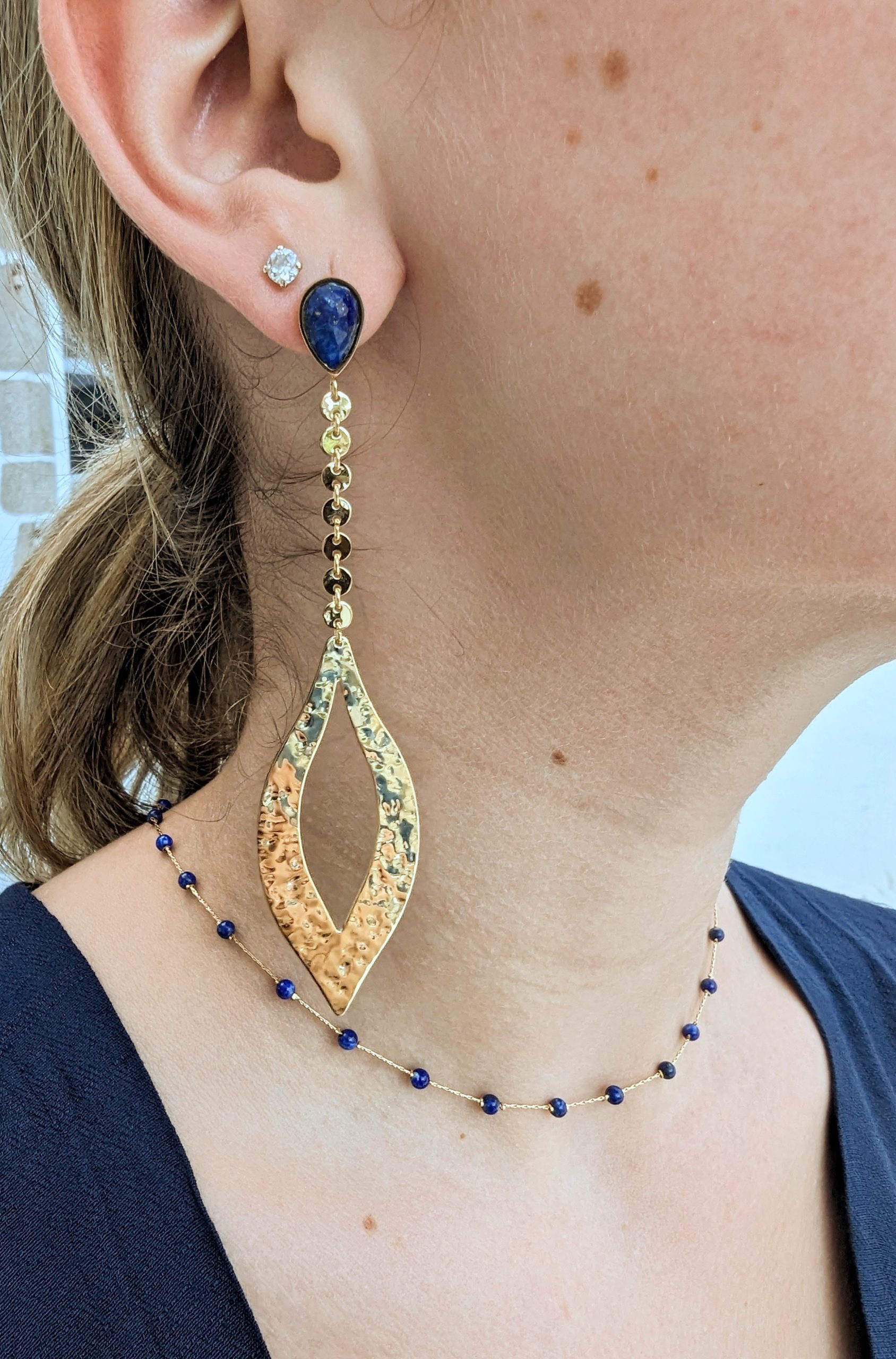 boucles d'oreilles lapis lazuli acier inoxydable doré marque OMACOO