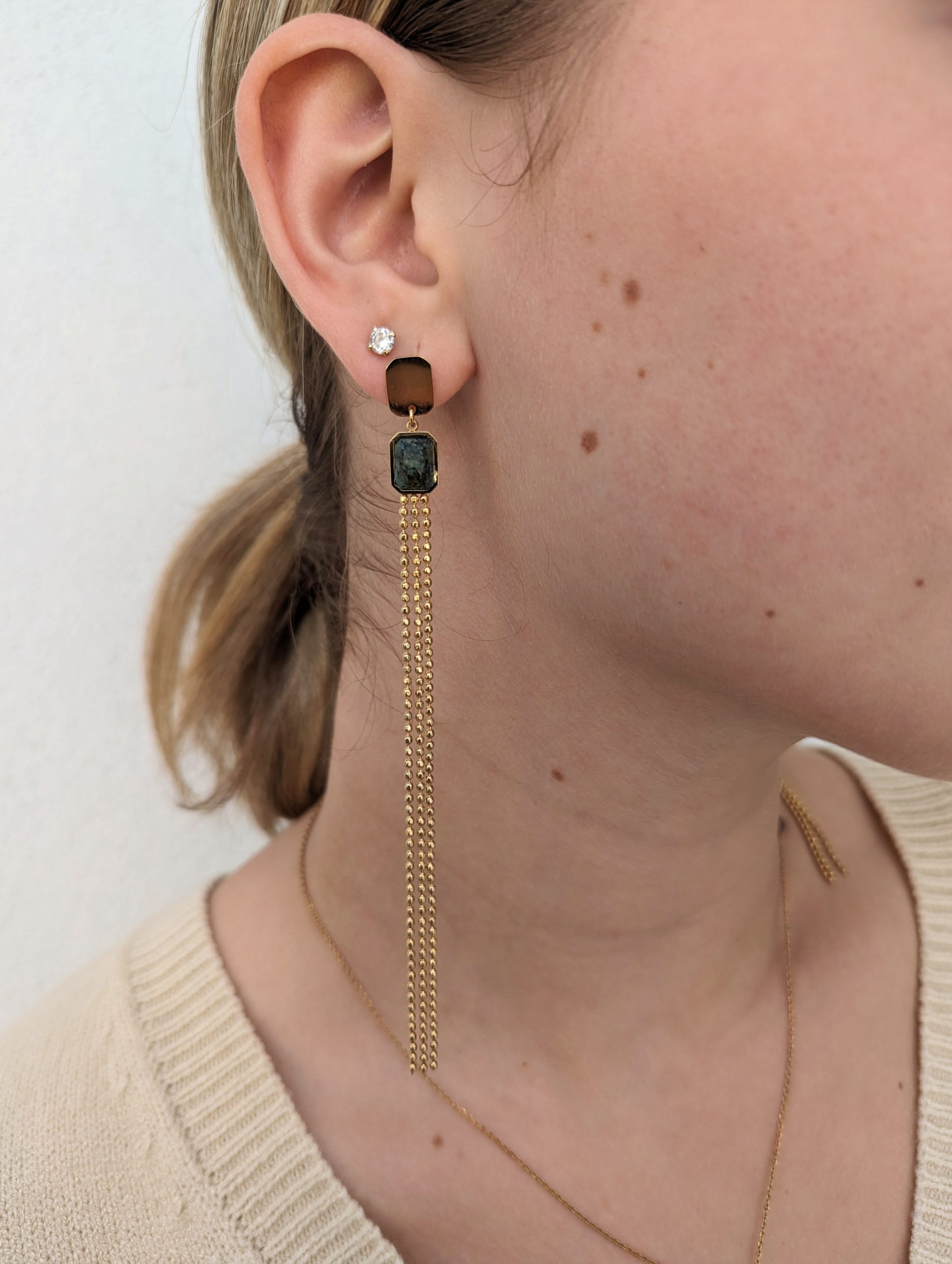 boucles d'oreilles turquoise africaine acier inoxydable doré marque OMACOO