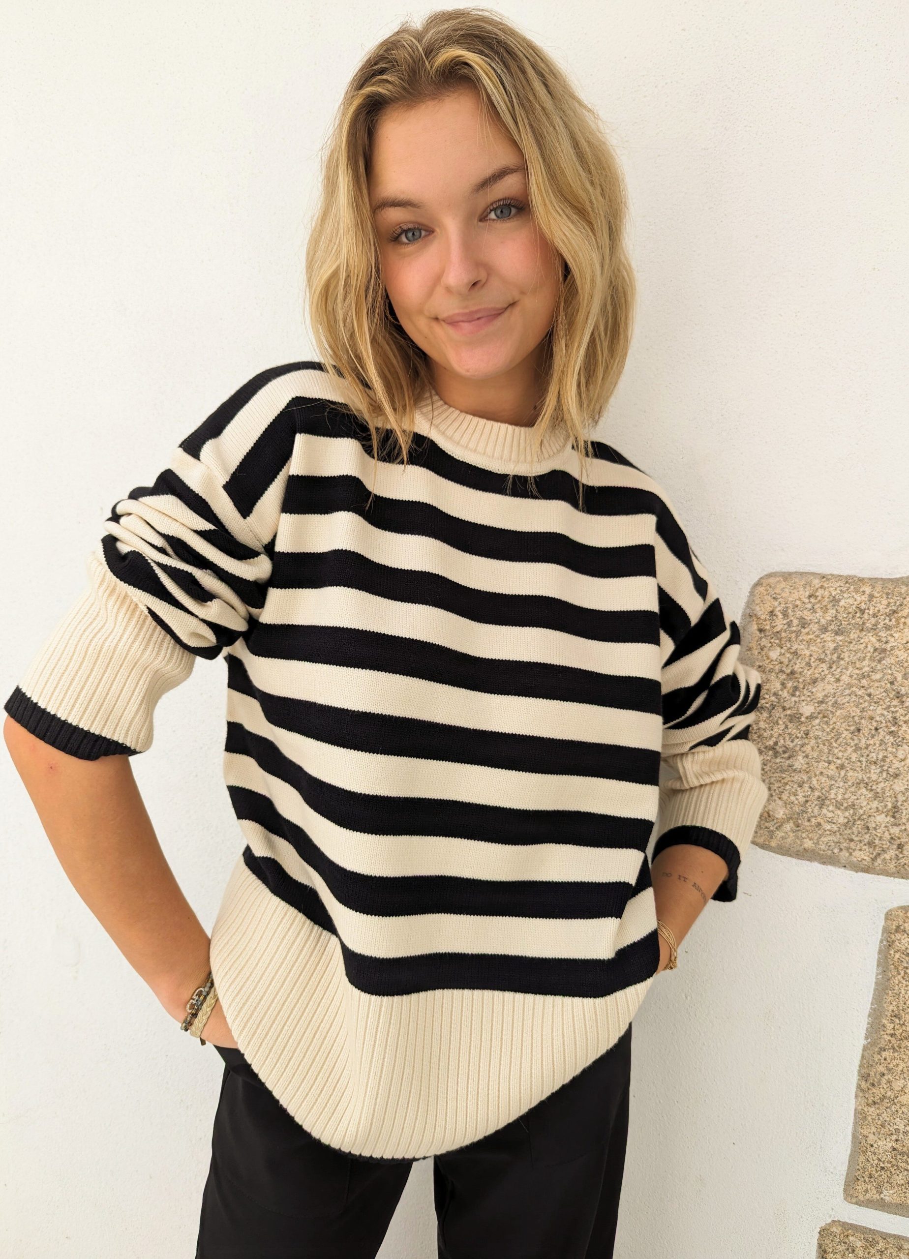 pull tonya blanc marinière marque emma blue fabrication italienne
