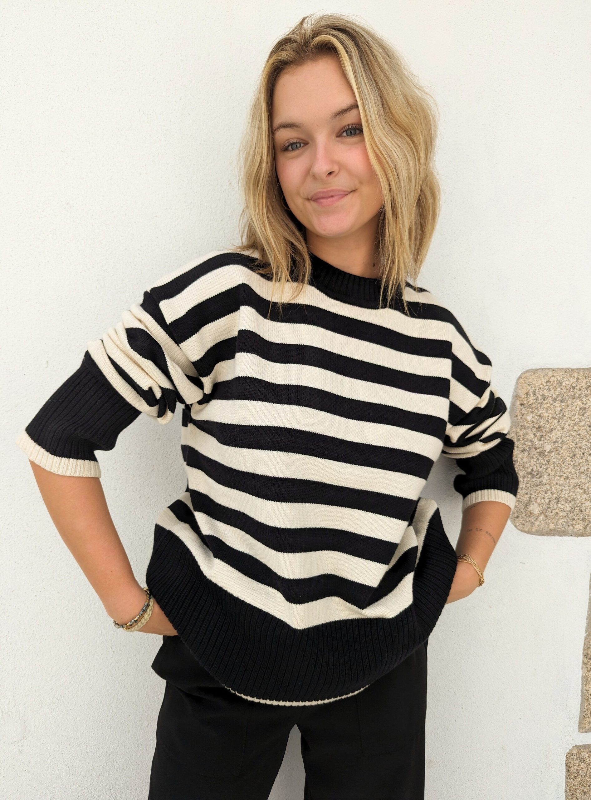 pull tonya noir marinière marque emma blue fabrication italienne