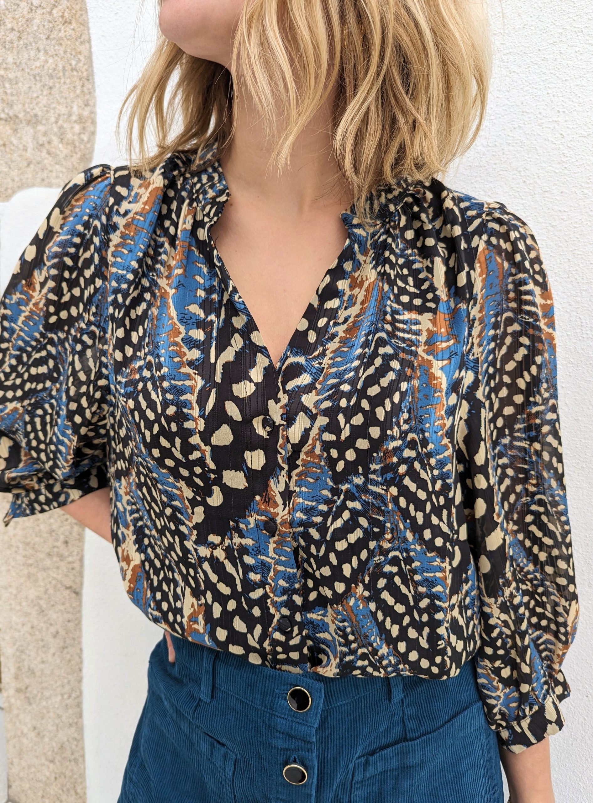 blouse pauline imprimé leopard bleu marque ycoo