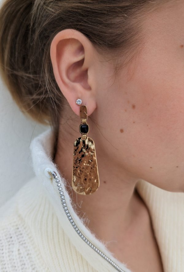 boucles d'oreilles onyx acier inoxydable doré marque OMACOO