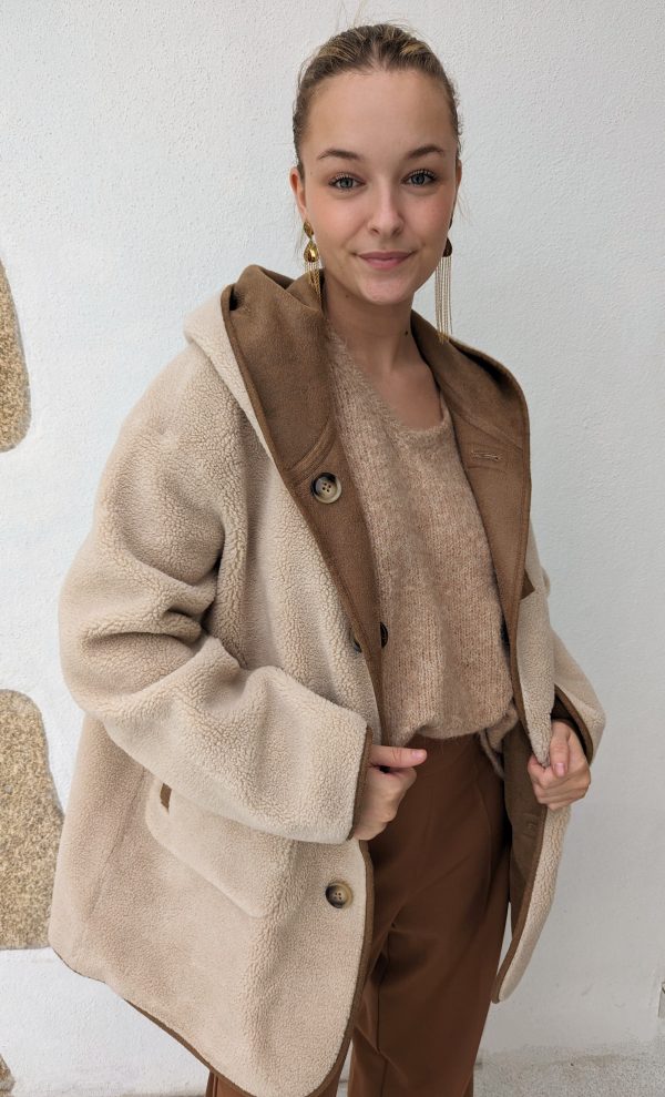 manteau réversible nico beige marron marque emablues fabrication italienne