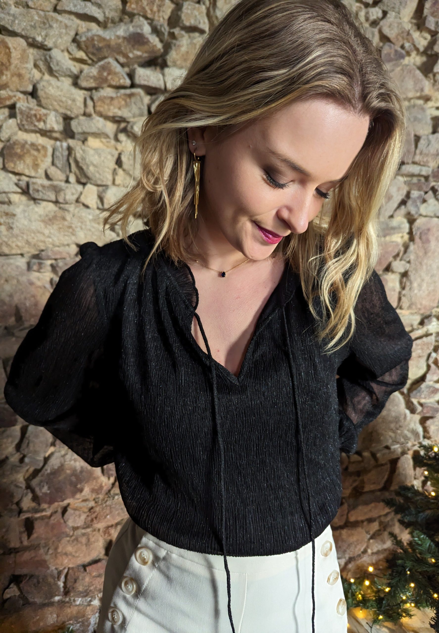 blouse brillante noir fêtes marque ycoo