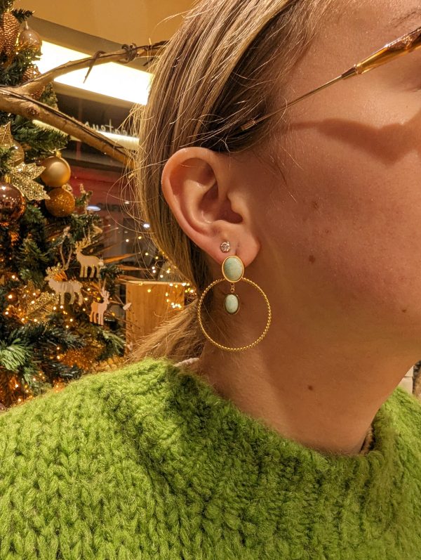 boucles d'oreilles amazonite acier inoxydable doré marque OMACOO