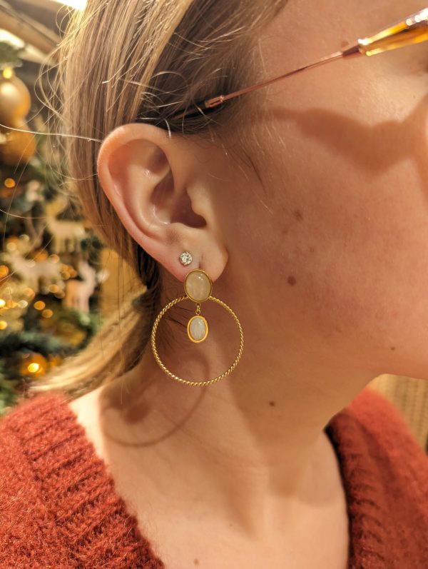 boucles d'oreilles quartz rose acier inoxydable doré marque OMACOO