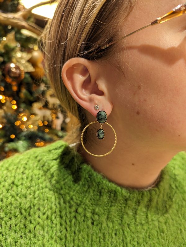 boucles d'oreilles turquoise africaine acier inoxydable doré marque OMACOO