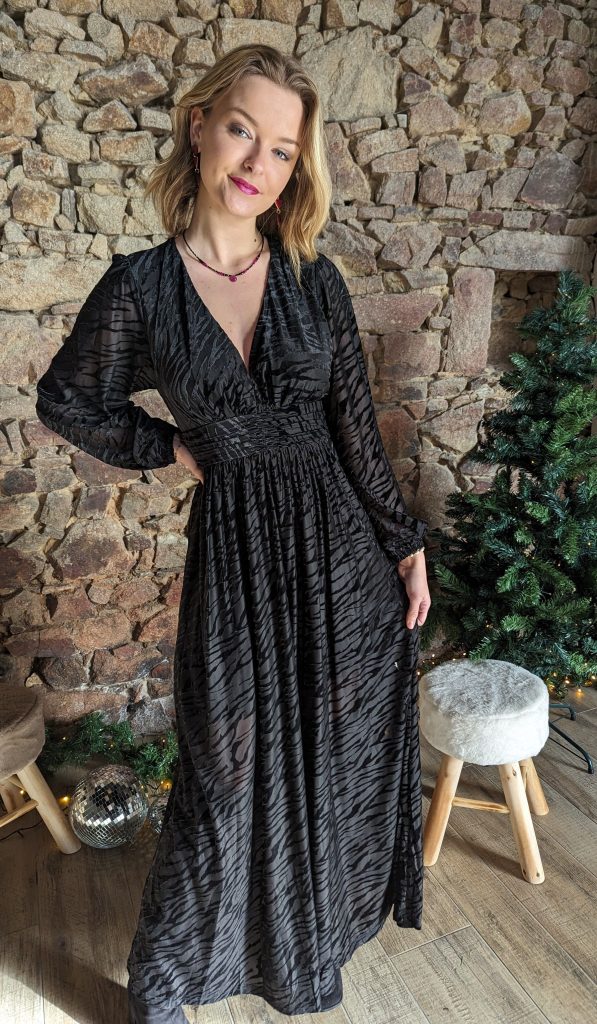 robe longue noir imprimé zèbre marque YCOO